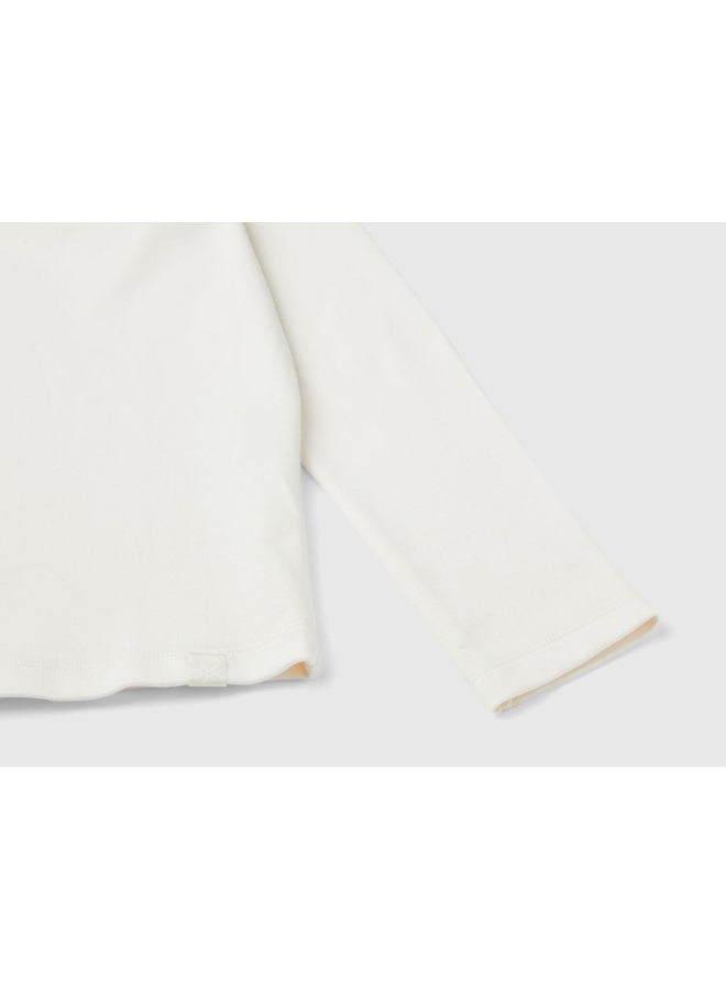 Benetton Girls Ribbed Knit Turtle Neck T-Shirt - Image 3