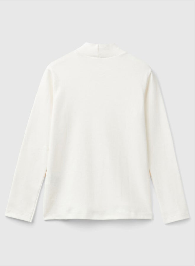 Benetton Girls Ribbed Knit Turtle Neck T-Shirt - Image 2
