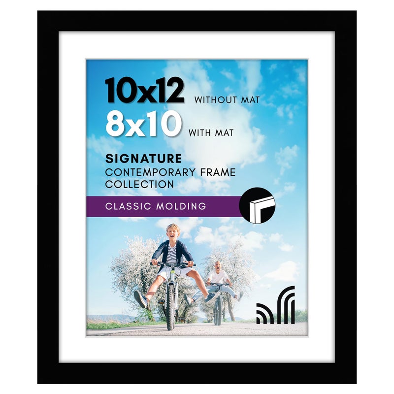 Americanflat 10x12 Picture Frame with Shatter-Resistant Glass - Use as 8x10 Frame with Mat or Display 10x12 Photo Without Mat - Signature Collection - Picture Frames for Wall Display - Black - Image 1