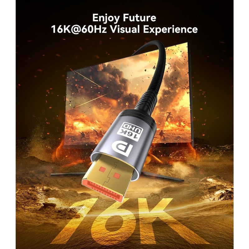 80Gbps DisplayPort Cable 2.1 16K DP Cable 16K@60Hz 8K@240Hz Ultra High Speed For Desktop PC Laptop Monitor Aluminum Alloy Shielding 2m - Image 2