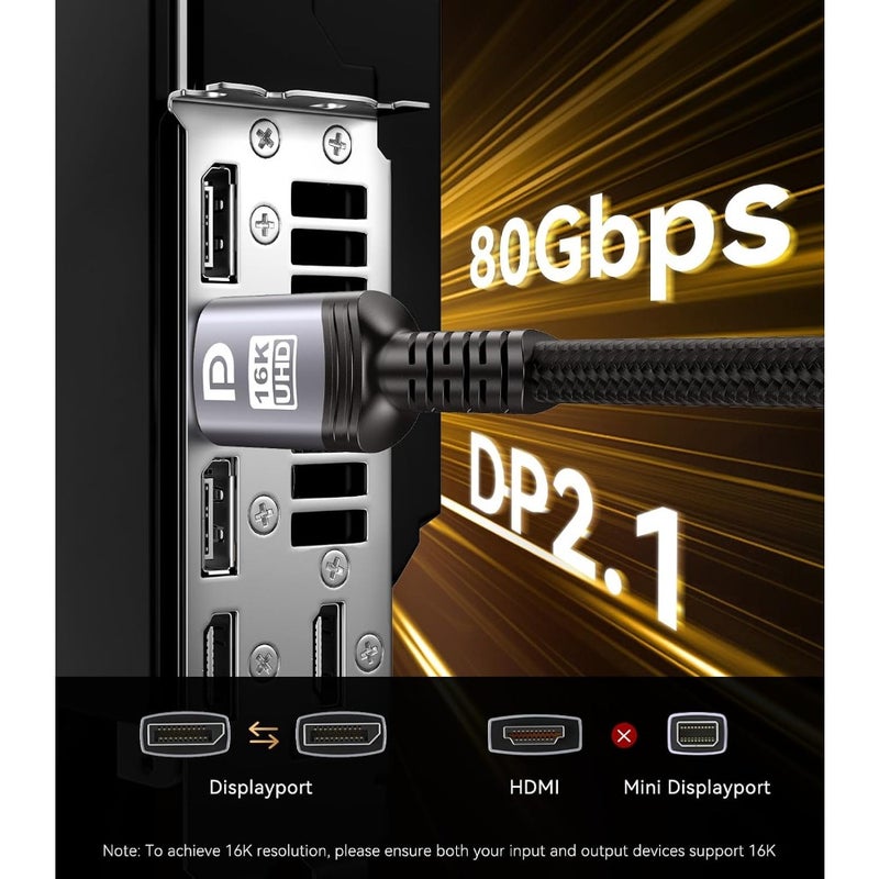 80Gbps DisplayPort Cable 2.1 16K DP Cable 16K@60Hz 8K@240Hz Ultra High Speed For Desktop PC Laptop Monitor Aluminum Alloy Shielding 2m - Image 5