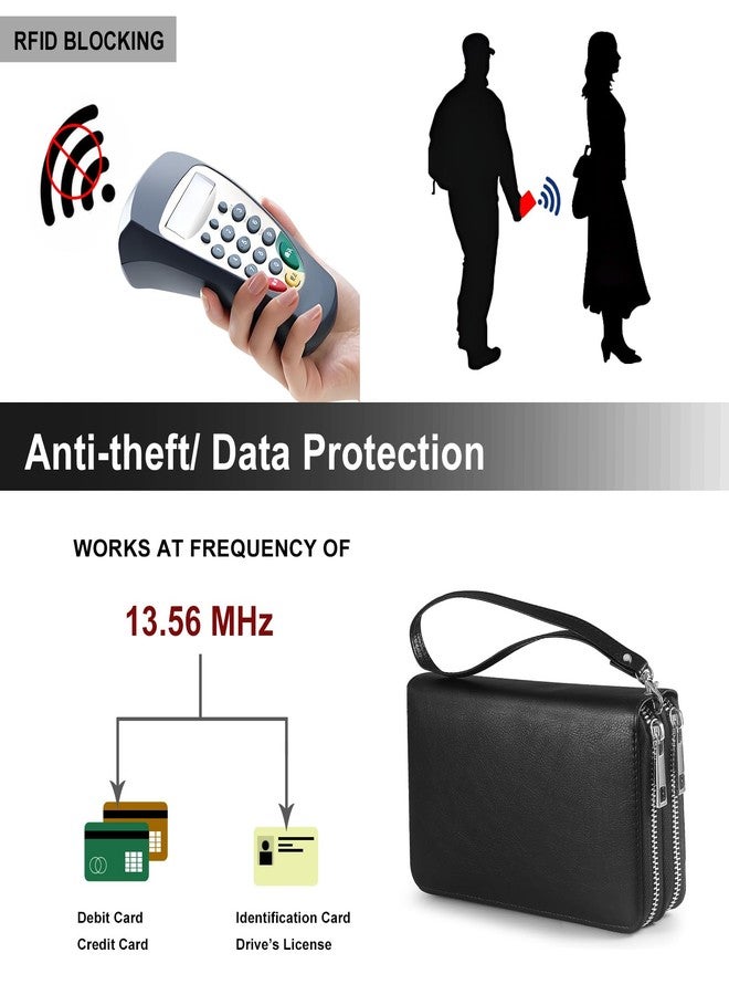HAWEE محفظة HAWEE بسحاب مزدوج للنساء، مزودة بتقنية حجب RFID، وحقيبة يد كبيرة الحجم متعددة البطاقات مع حزام قابل للإزالة، لون أسود - Image 5