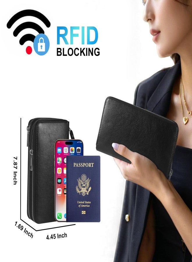 HAWEE محفظة HAWEE بسحاب مزدوج للنساء، مزودة بتقنية حجب RFID، وحقيبة يد كبيرة الحجم متعددة البطاقات مع حزام قابل للإزالة، لون أسود - Image 2
