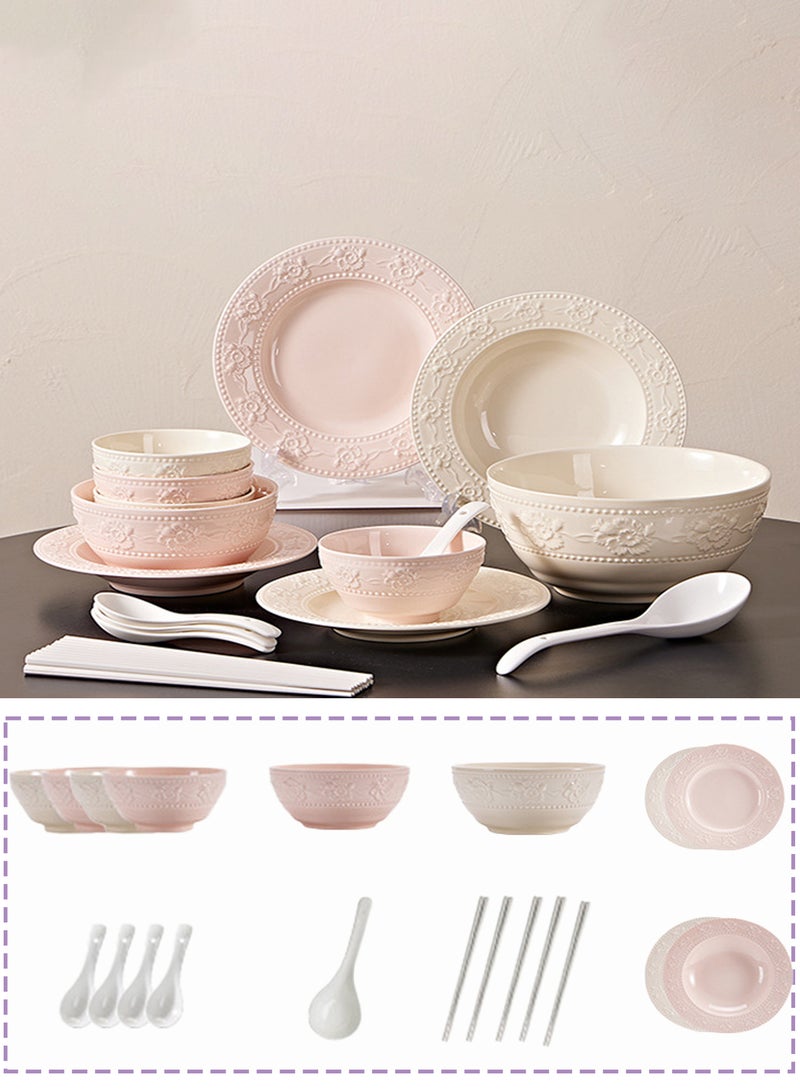 25 - Piece Strawberry Cream - Style Underglaze Color Embossed Ceramic Dinnerware Set, High - End Gift Box Packaging, Ideal For Home Use & Housewarming Gifts - Image 1