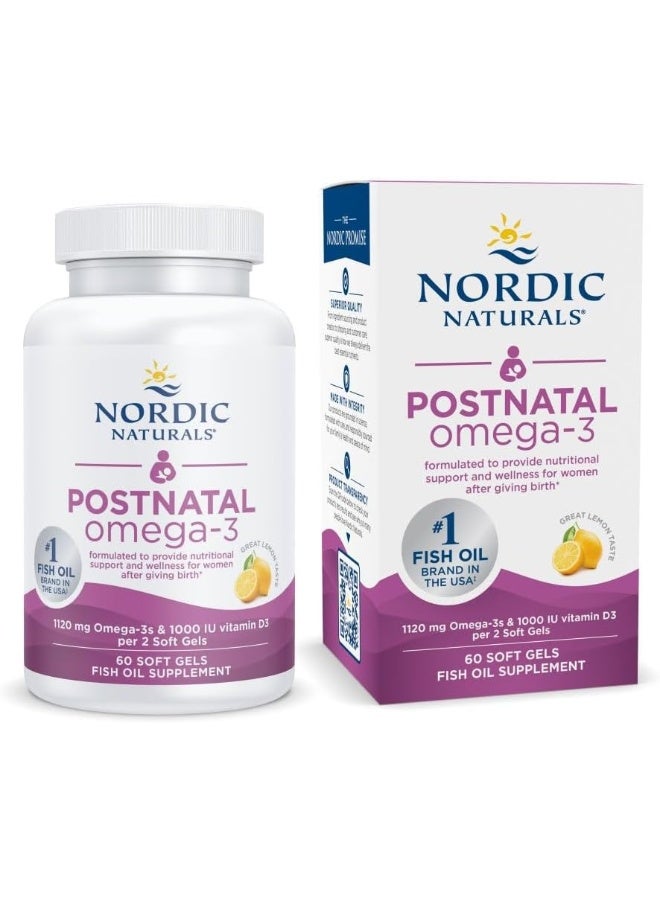 NORDIC NATURALS أوميغا-3 بعد الولادة من نوردك ناتشورالز لدعم الصحة المثلى للأمهات بعد الولادة، بنكهة الليمون، 60 كبسولة لينة - Image 1