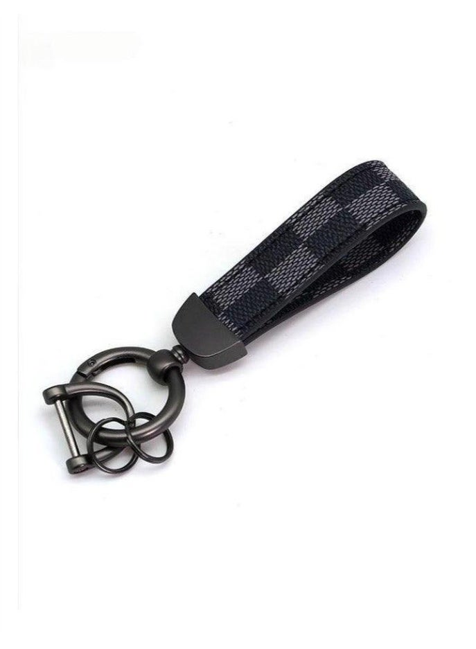 سيارة PU الجلد معدنية سلسلة المفاتيح - حلقة سبيكة الزنك الجلد 360 درجة الدوار - سيارة عالمية معصم الفرقة - مفتاح حقيبة المدرسة ديكور السيارة قلادة - أسود / إرسال مسمار - Image 1