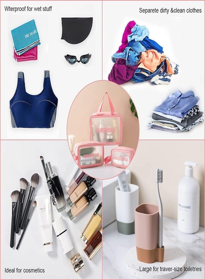 VIROLEP Waterproof Toiletry Bag Set, Transparent Travel Makeup Organizer with Zippers, Makeup Kit Pouch for Toiletries, Brushes, Cosmetics for Women, Girls (1Set of 3Pcs) - Image 5