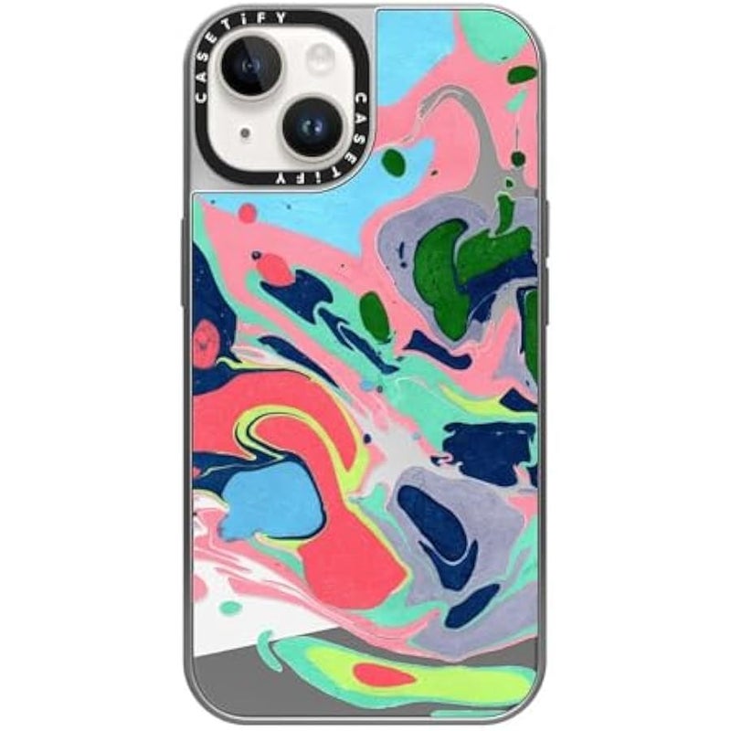 Casetify Mirror Case for iPhone 14 【Reflective / 4.9ft Drop Protection/Compatible with Magsafe】 - Simply MARBELLOUS - Silver on Silver - Image 1