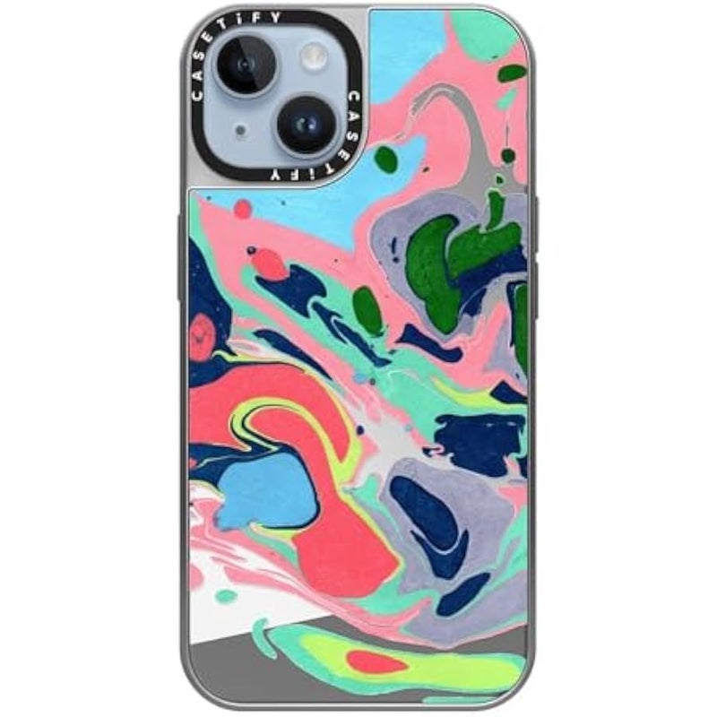 Casetify Mirror Case for iPhone 14 【Reflective / 4.9ft Drop Protection/Compatible with Magsafe】 - Simply MARBELLOUS - Silver on Silver - Image 4