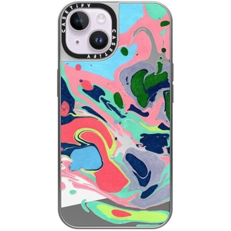 Casetify Mirror Case for iPhone 14 【Reflective / 4.9ft Drop Protection/Compatible with Magsafe】 - Simply MARBELLOUS - Silver on Silver - Image 2