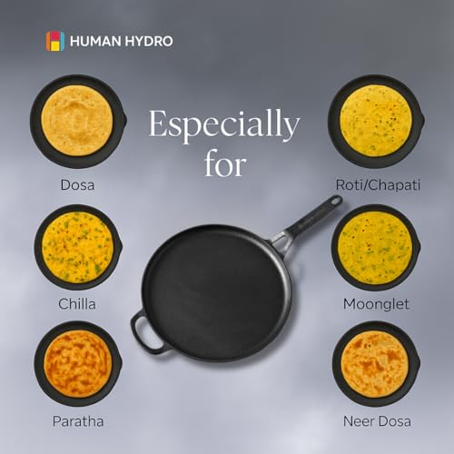 Human Hydro Pre-Seasoned Cast Iron Single Handle Tawa with Spatula | 28 cm Flat Dosa Tawa | Nonstick, Toxin-Free, Induction & Gas Stove Compatible | Multipurpose for Roti, Paratha & Crepes - Image 4