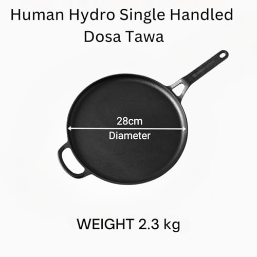 Human Hydro Pre-Seasoned Cast Iron Single Handle Tawa with Spatula | 28 cm Flat Dosa Tawa | Nonstick, Toxin-Free, Induction & Gas Stove Compatible | Multipurpose for Roti, Paratha & Crepes - Image 2