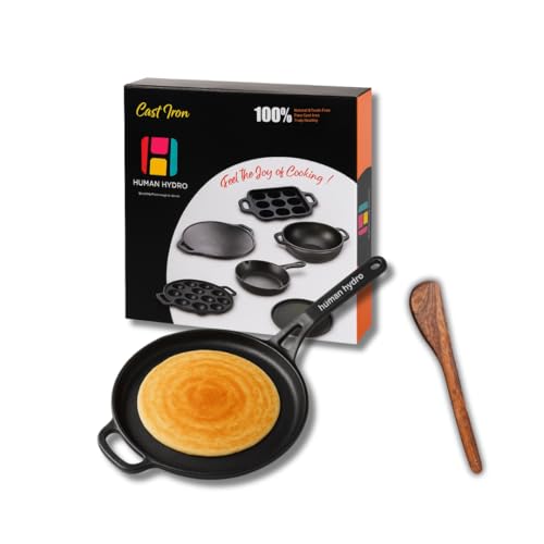 Human Hydro Pre-Seasoned Cast Iron Single Handle Tawa with Spatula | 28 cm Flat Dosa Tawa | Nonstick, Toxin-Free, Induction & Gas Stove Compatible | Multipurpose for Roti, Paratha & Crepes - Image 1