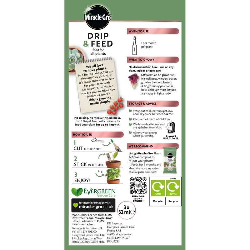 Miracle-Gro Drip & Feed All Purpose Houseplant Food. 3 Pack - Image 2