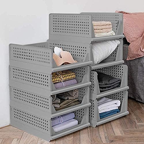 JEYANG Foldable Plastic Wardrobe Organizer - Stackable Storage Solution for Clothes, Ideal for Bathroom, Kitchen, and Bedroom Use (Pack of 10, Grey) - Image 1