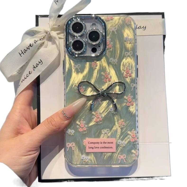 BB غطاء واقي بTPE لـ iPhone 17 / 17 Air / 17 Pro / 17 Pro Max مع حماية من السقوط ونقشة زهور مع مقاوم للصدمات مع تصميم فيونكة مع حماية عدسة الكاميرا باللون Feather Gauze بتصميم زهري - Image 4