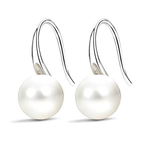 FIFATA Fashion Silver Pearl Earrings for Women 8-8.5mm Classical Drop Dangle Earrings Jewelry - Image 1
