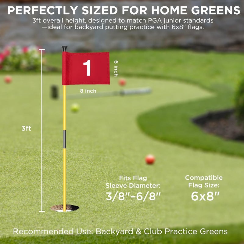 KINGTOP Golf Flagstick - Portable Design, Practice Putting Green Flag Stick for Yard, Club - Golf Pole Pin Flagpole, 3FT or 6FT Heights Available - Image 3