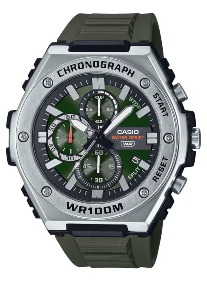 Casio Men’s Chronograph Watch with Green Dial, Chronograph Stopwatch, Resin Strap in Green, Stainless Steel Bezel, WR 100M Water Resistant, Illuminator Light – Rugged Outdoor Sports Wristwatch