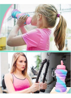 Excefore Collapsible Water Bottle Leak Proof Twist Cap BPA Free Silicone Foldable, Portable Sports Cups with Flip Spout for Gym Camping Sports Lightweight Travel Bottle, 20 oz  - Image 2