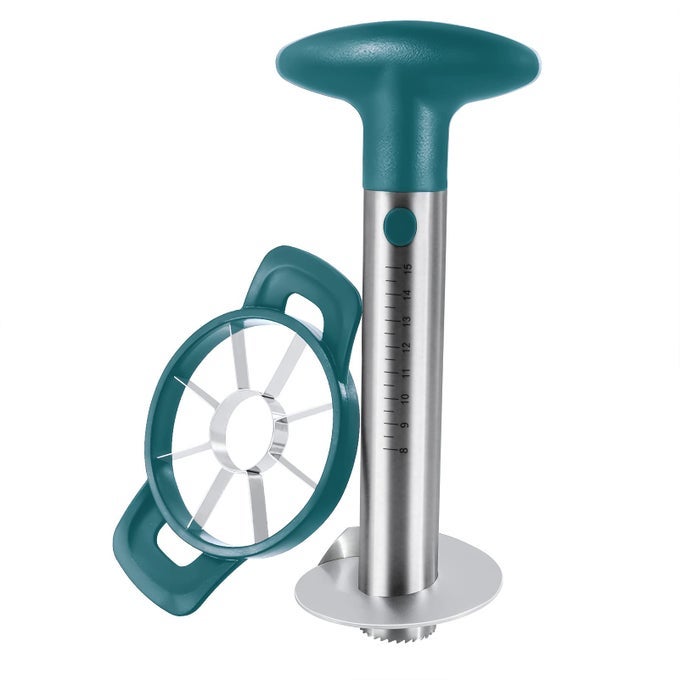 PINEAPPLE CORER AND SLICER TOOL ROBUST PINEAPPLE CORE REMOVER WITH UPGRADED CUTTER REINFORCED THICKER BLADE STAINLESS STEEL KITCHEN FRUIT GADGET FOR DICED PINEAPPLE RINGS GREEN HANDLE