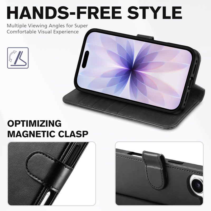 TUCCH Wallet Case for iPhone 17 (6.3") 2025, RFID Blocking 4 Card Holders | Kickstand | Shockproof TPU Shell | PU Leather | Magnetic Closure | Protective Flip Folio Cover | Black - Image 4