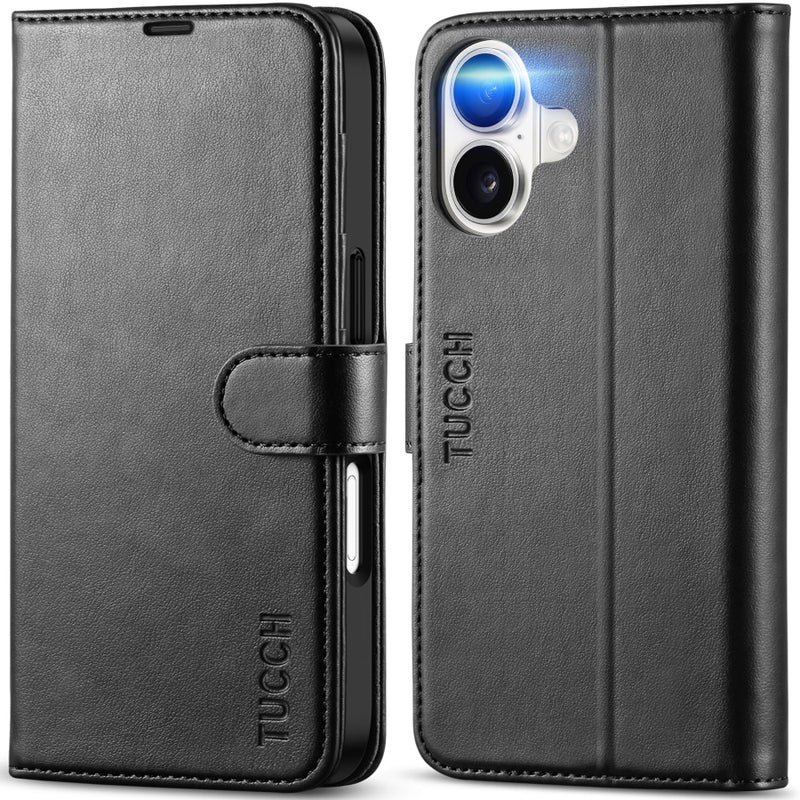 TUCCH Wallet Case for iPhone 17 (6.3") 2025, RFID Blocking 4 Card Holders | Kickstand | Shockproof TPU Shell | PU Leather | Magnetic Closure | Protective Flip Folio Cover | Black - Image 1