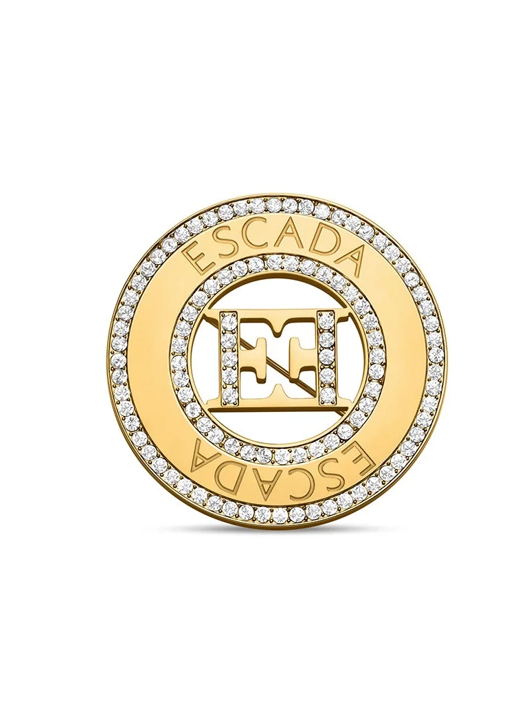 ESCADA Alice Brooch for Women Iconic Cutout E Signature, Crystal Halo, Engraved Logo, Elegant Statement Pin