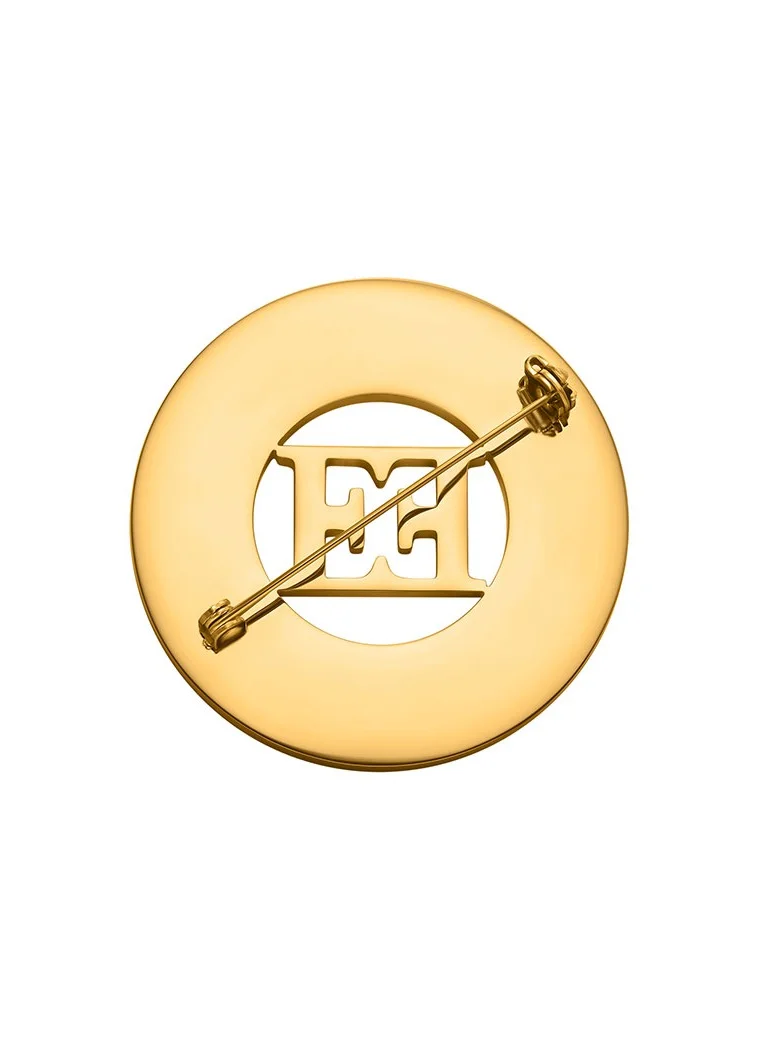 ESCADA Alice Brooch for Women Iconic Cutout E Signature, Crystal Halo, Engraved Logo, Elegant Statement Pin