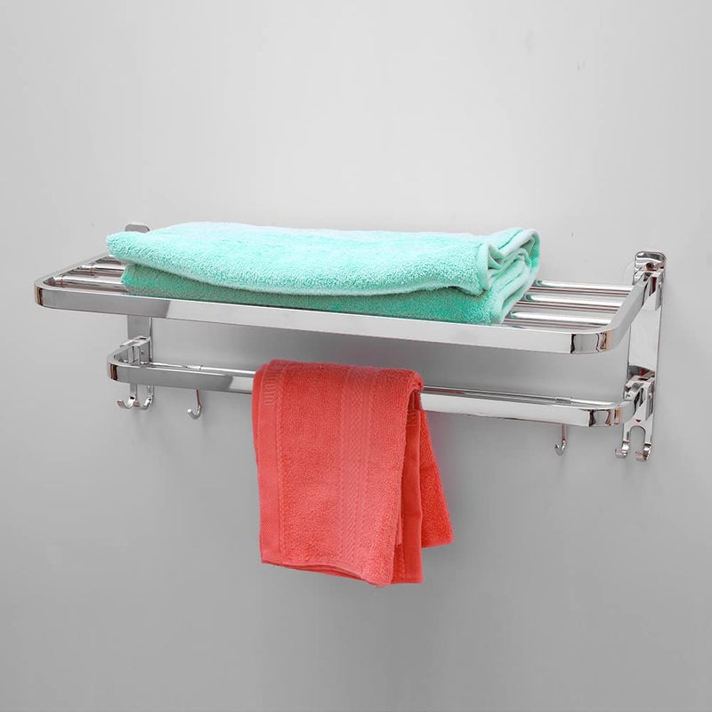 SAMANEA TR-D24 Luxury Stainless Steel Dual Folding Towel Rack for Bathroom (24 inch, Chrome, SS304) - Image 2