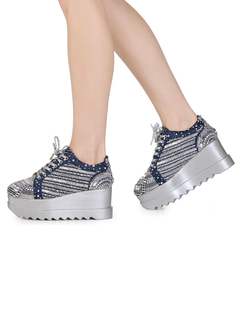 Anaar Anaar Triple Seven WEDGE SNEAKERS, Womens Festive, Special Occasion and Partywear Premium Shoes