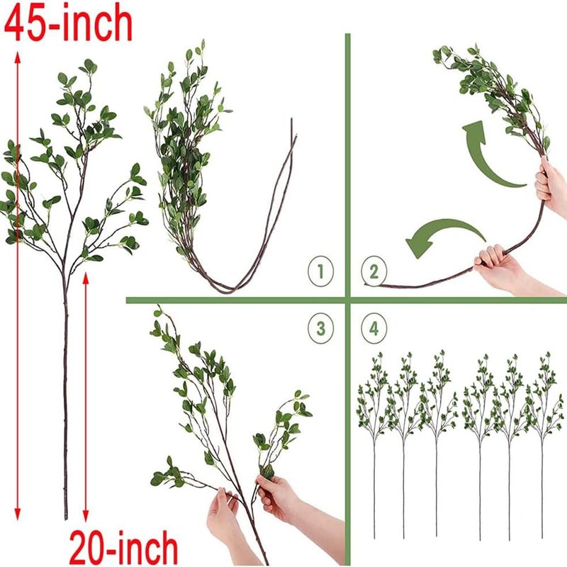 Antspirit 6pcs Artificial Branches Plants Greenery Stems Faux Branches for Vase Plant Artificial Eucalytus Branches Fake Ficus Twig (45"/Each Branch) (6, Green) - Image 5
