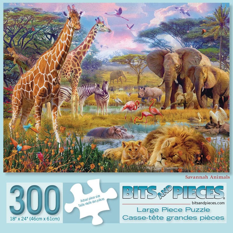 Bits and Pieces â€“ Large 300 Piece Jigsaw Puzzle for Adults â€“ â€˜Savannah Animalsâ€™ by Artist Jan Patrik, Completed Puzzle Size: 18" x 24" - Image 2