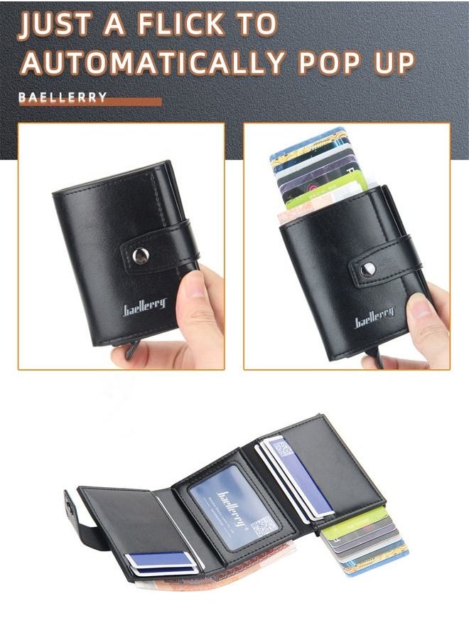 baellerry - New BAELLERRY Men's RFID Blocking Metal Aluminum Alloy Card Holder Wallet with Auto Pop-up Card Slots - Image 1