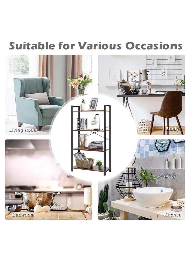 4-Tier Open Multipurpose Storage Cabinet with Metal Frame, Standing Shelving Unit for Storage and Display, for Living Room, Bedroom, Office, Brown