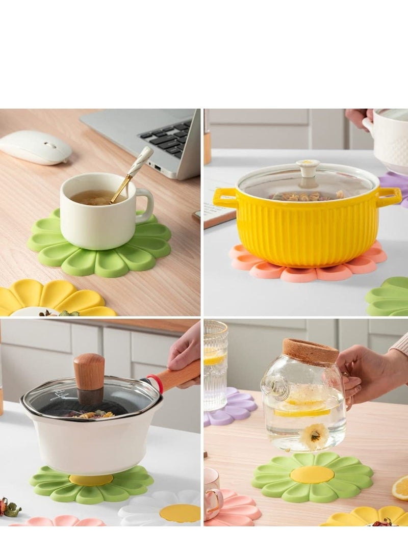 Y&D Silicone Trivet Mats Cute Flower Design Heat Resistant Non Slip Hot Pads Food Grade BPA Free Drink Coasters for Dishes Plate Coffee Mug Cup Tabletop Protection Gifts 4PCS  - Image 4