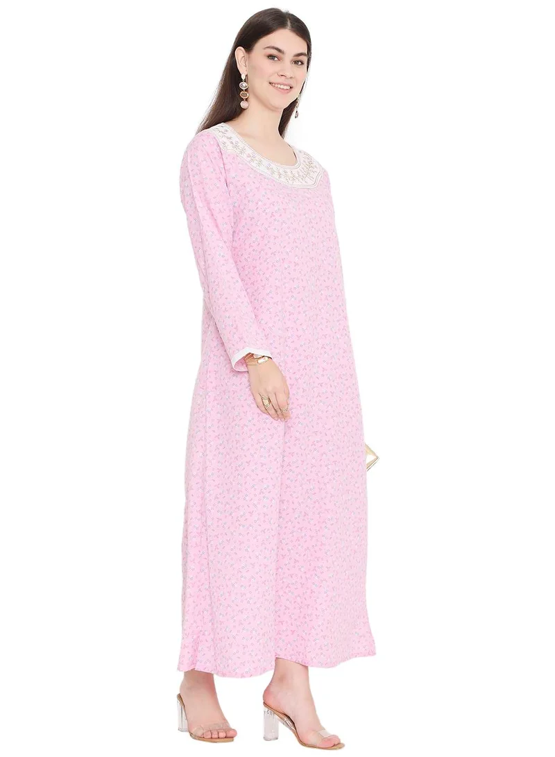 HANA & SARA SIMPLE FLOWER PRINTED WITH UNIQUE THREAD EMBROIDERY LONG ARABIC KAFTAN JALABIYA DRESS