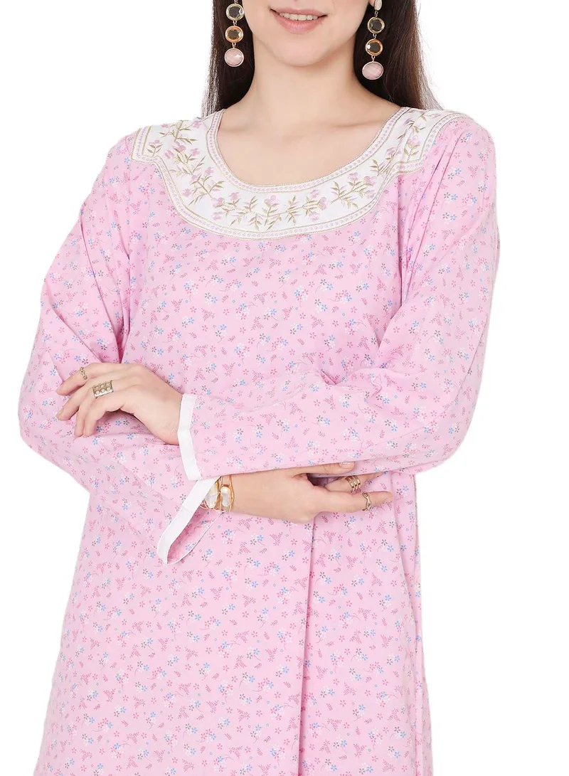 HANA & SARA SIMPLE FLOWER PRINTED WITH UNIQUE THREAD EMBROIDERY LONG ARABIC KAFTAN JALABIYA DRESS