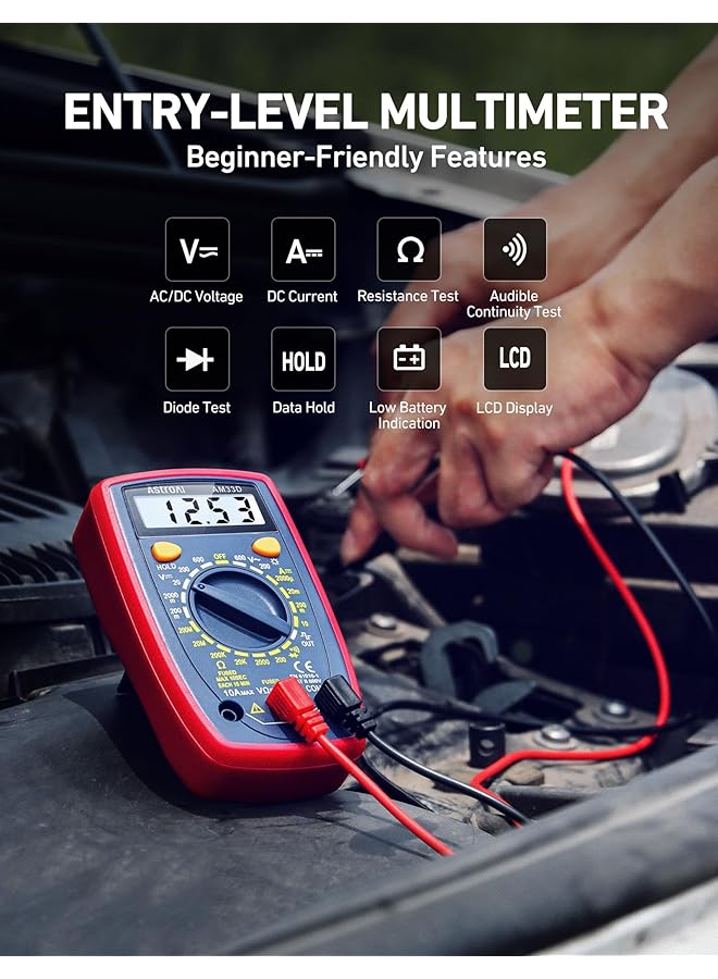 Astroai Digital Multimeter Voltmeter Ohmmeter Ammeter Multi Tester Meter With Backlit Lcd Electronic Test Meter Measures Voltage, Current, Resistance; Tests Continuity, Diode - Image 2