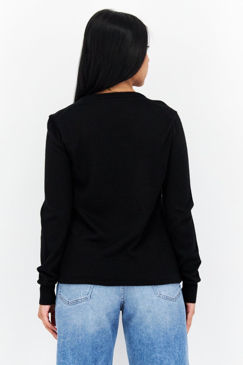 Lyle & Scott Women V-Neck Embroidered Logo Sweaters, Black  - Image 4