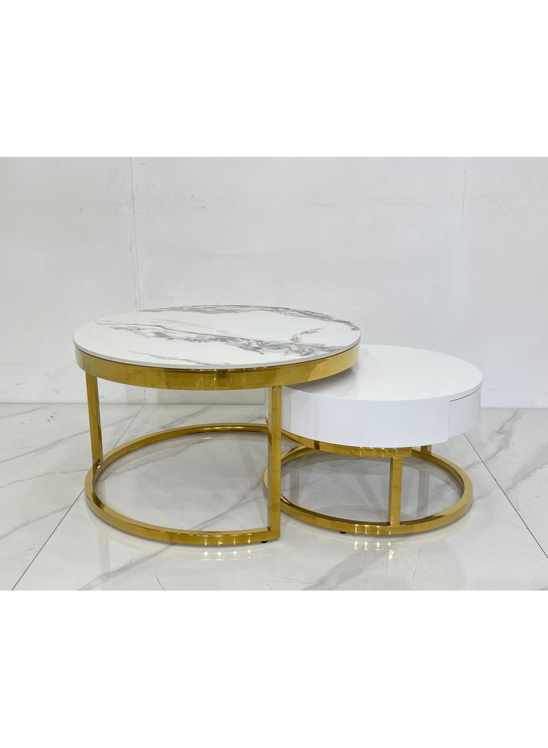 Magic ROUND MARBLE TOP COFFEE TABLE SET OF TWO - Image 1
