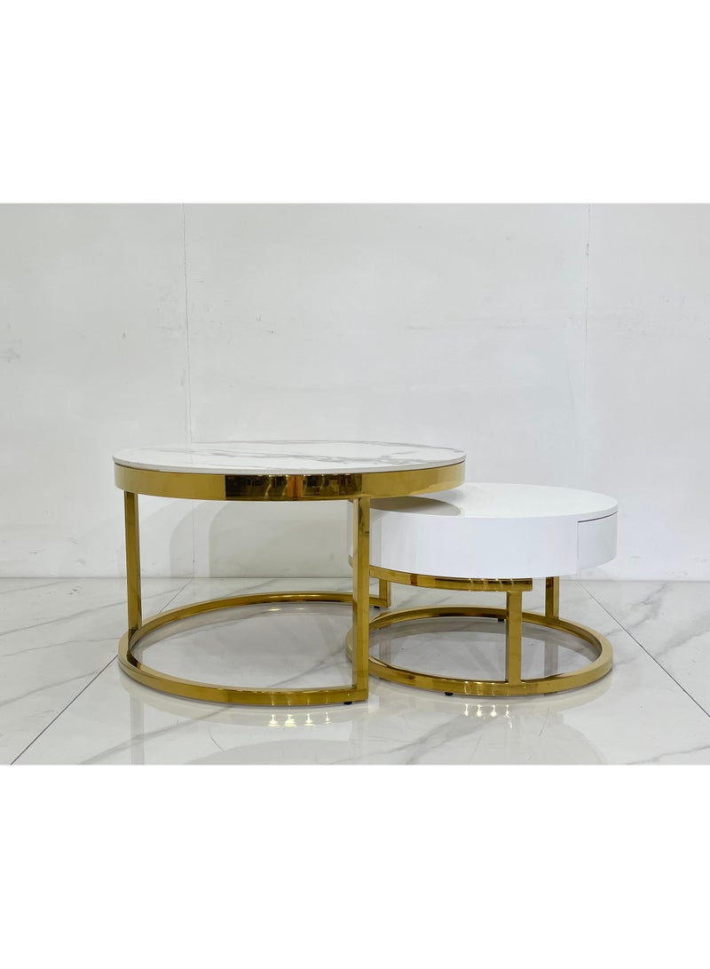Magic ROUND MARBLE TOP COFFEE TABLE SET OF TWO - Image 2
