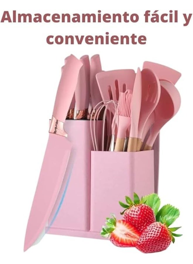 Food serving set with silicone spoons, practical organization for the table and kitchen – serving food easily and comfortably Ka (pink) - Image 1