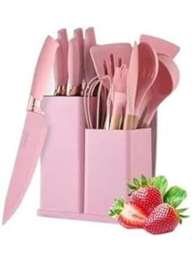 Food serving set with silicone spoons, practical organization for the table and kitchen – serving food easily and comfortably Ka (pink) - Image 3