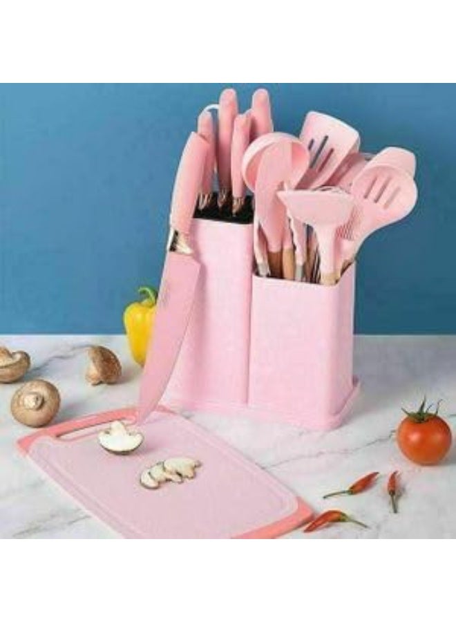 Food serving set with silicone spoons, practical organization for the table and kitchen – serving food easily and comfortably Ka (pink) - Image 2