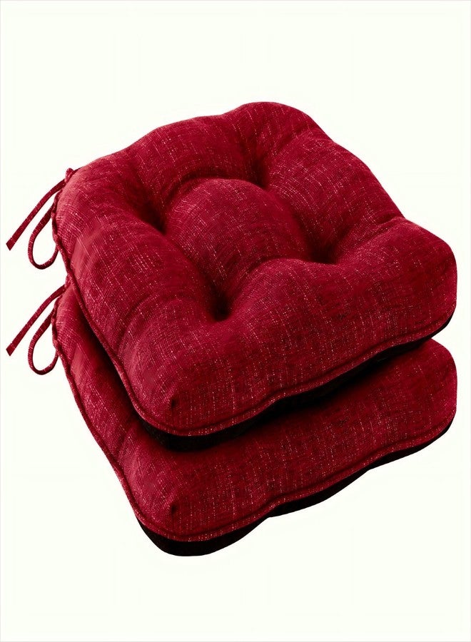 IPYNBAP Chair Cushions for Dining Chairs Set of 2, Kitchen Chair Cushions, Chair Pads with Ties and Non Slip Backing, Tufted Memory Foam Seat Cushion 2 Pack, 15.5" x 15.5" x 4", Red - Image 1