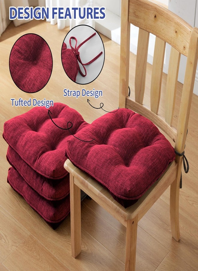 IPYNBAP Chair Cushions for Dining Chairs Set of 2, Kitchen Chair Cushions, Chair Pads with Ties and Non Slip Backing, Tufted Memory Foam Seat Cushion 2 Pack, 15.5" x 15.5" x 4", Red - Image 4
