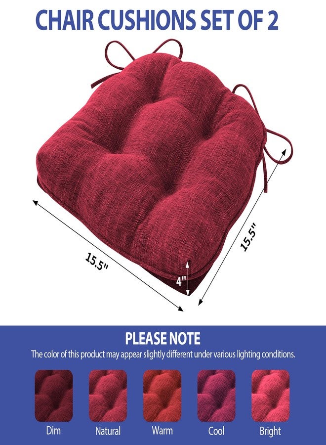 IPYNBAP Chair Cushions for Dining Chairs Set of 2, Kitchen Chair Cushions, Chair Pads with Ties and Non Slip Backing, Tufted Memory Foam Seat Cushion 2 Pack, 15.5" x 15.5" x 4", Red - Image 3
