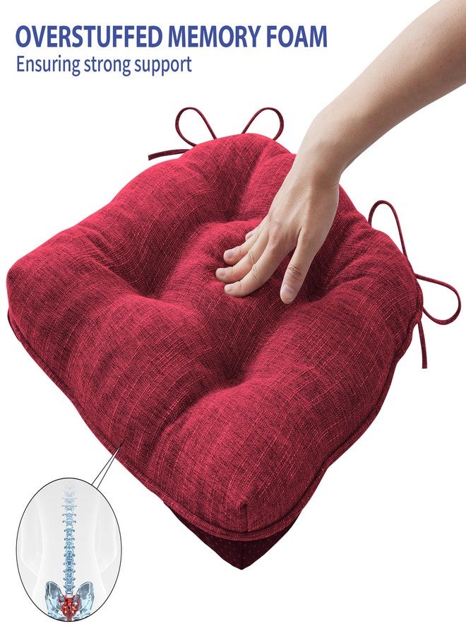 IPYNBAP Chair Cushions for Dining Chairs Set of 2, Kitchen Chair Cushions, Chair Pads with Ties and Non Slip Backing, Tufted Memory Foam Seat Cushion 2 Pack, 15.5" x 15.5" x 4", Red - Image 5