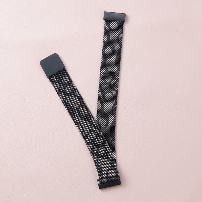 Generic Milanese Mesh Band Stainless Steel Magnetic for Huawei GT3 Black-leopard print 